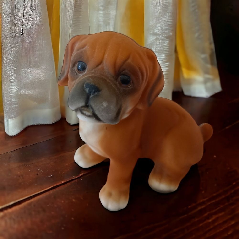 Vintage Boxer Dog Puppy Figure Harvey Knox Global Art Porcelain J21B83 1980s. N